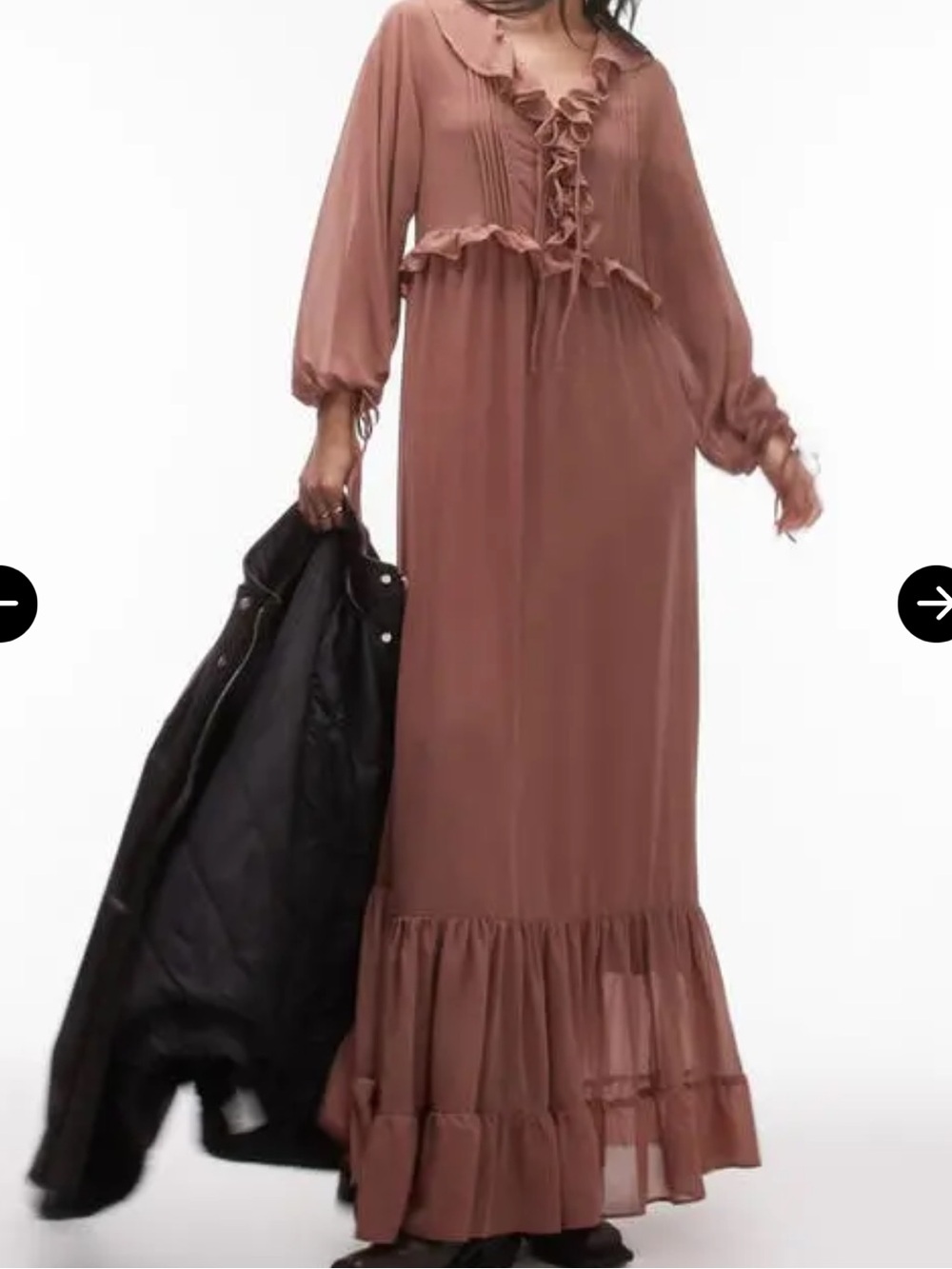 Woven Ruffle-Trim Maxi Dress in Dusty Rose